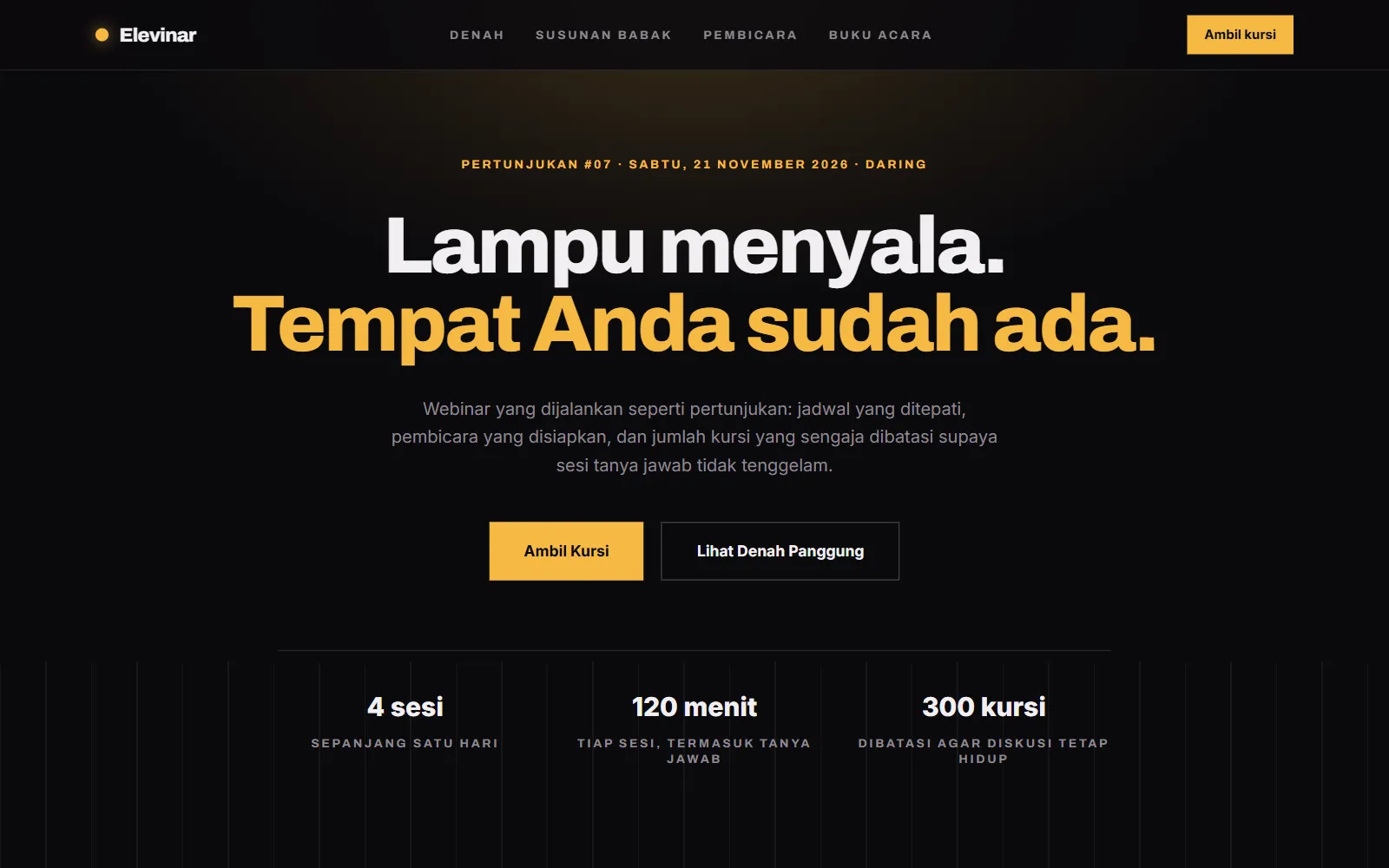 Tampilan layar pertama template Elevinar